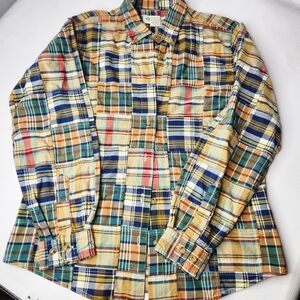Orvis Size 6 Patchwork Madras Plaid Cotton Button Front Shirt Jacket Shacket